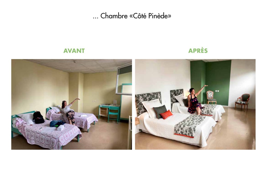 La chambre Côté Pinède avant et après la transformation